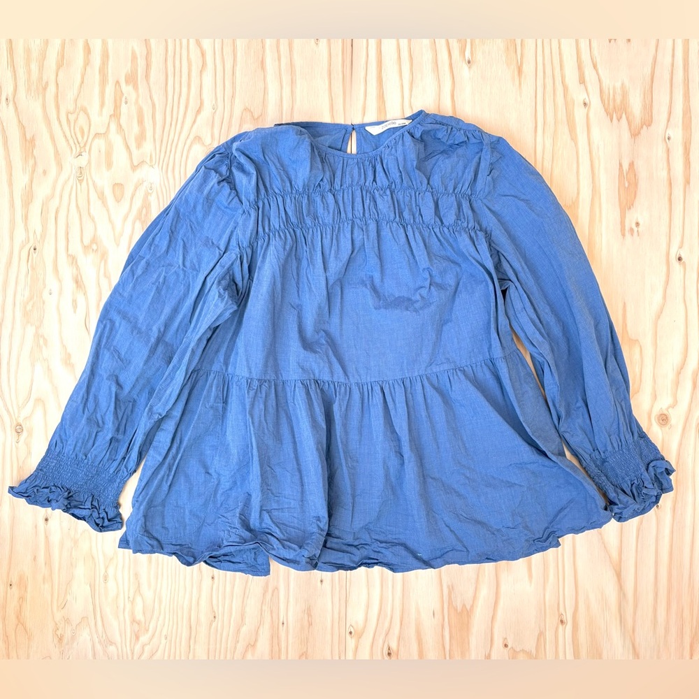 indigo shirred peasant blouse - 100% cotton deep blue smocked - 2X/22W like new